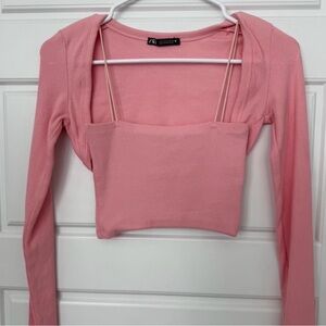 Zara Pink Long Sleeve Crop Top